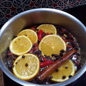 mulled cider in saucepan